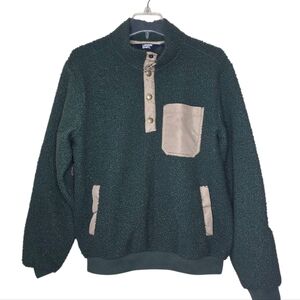 Land's End Boucle Pullover Sherpa Has Elbow Patches Size Medium
